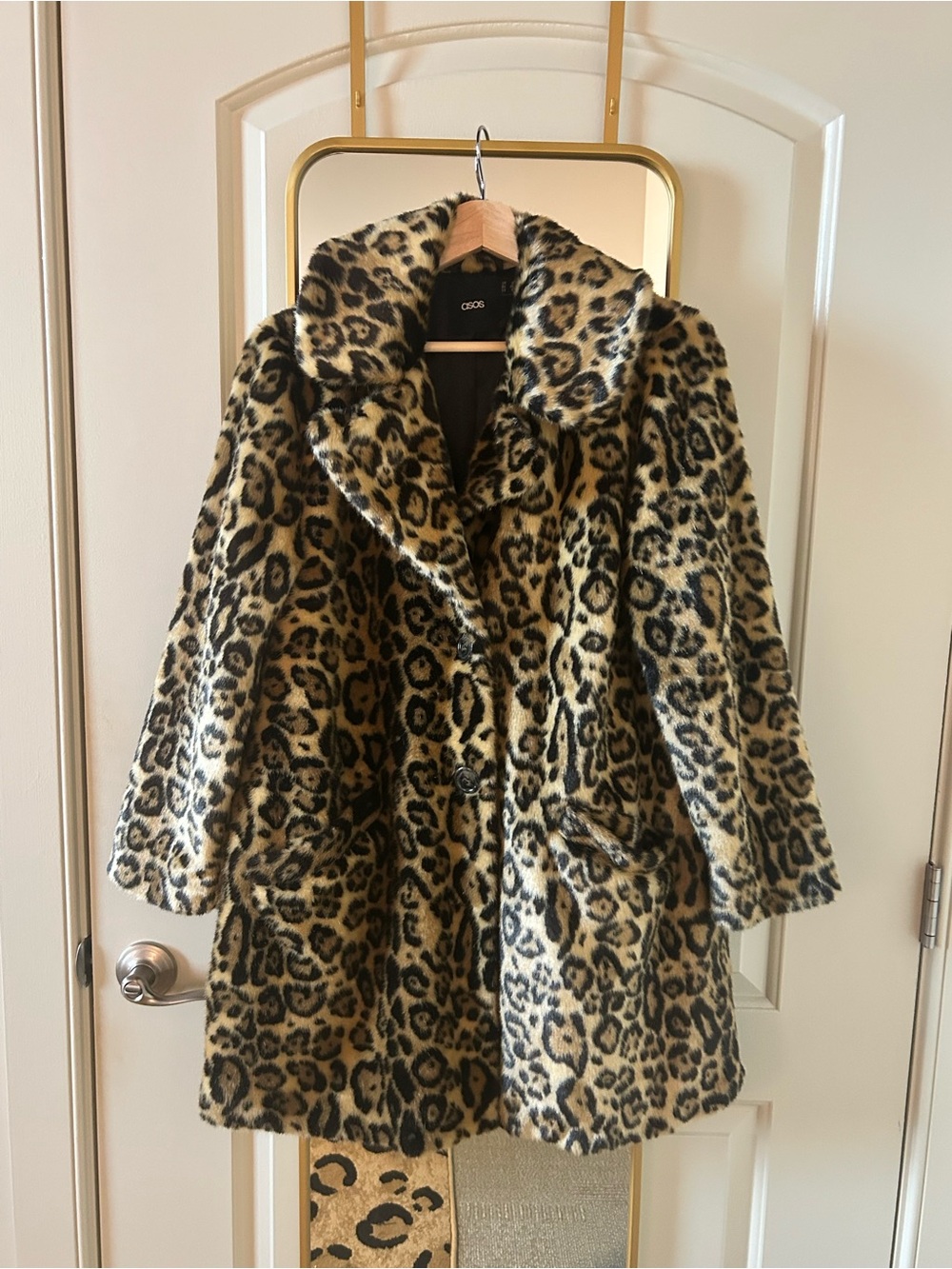 ASOS Leopard Print Faux Fur Coat Size 8 Vintage 2010s